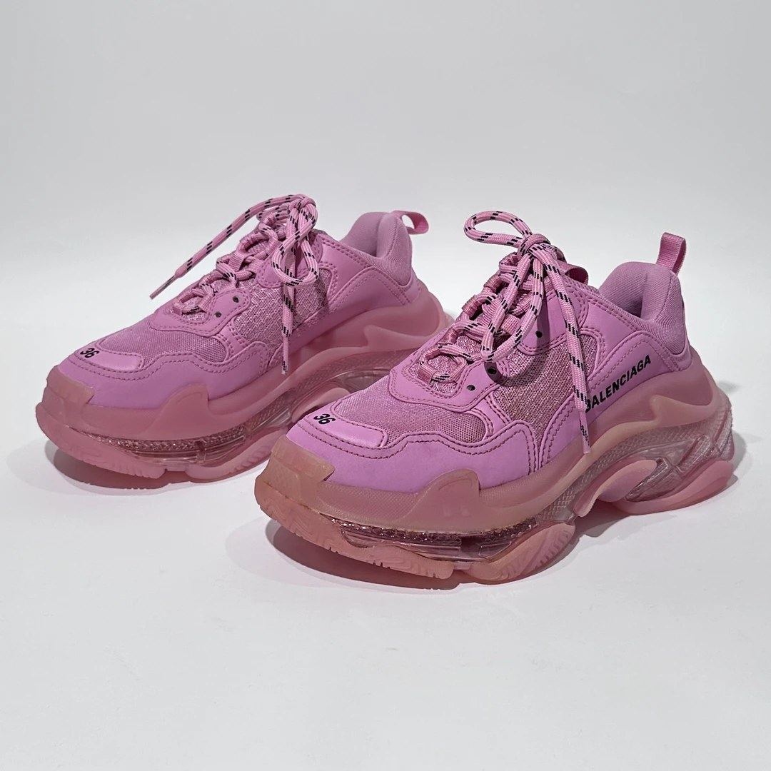 95新 Balenciaga/巴黎世家 36码 Triples 粉色气垫老爹鞋/ML01612