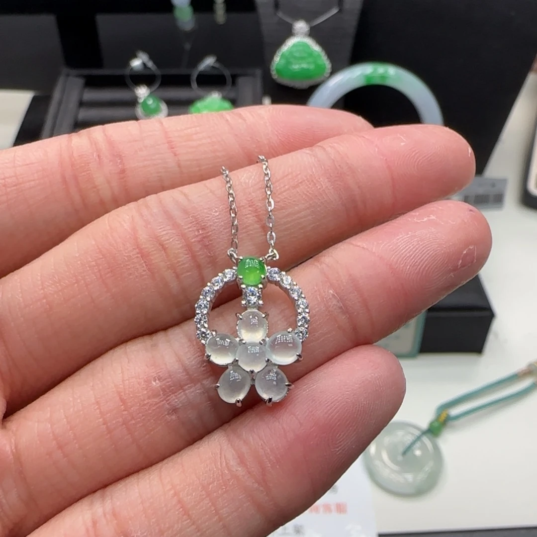 翡翠银S925镶嵌挂件吊坠