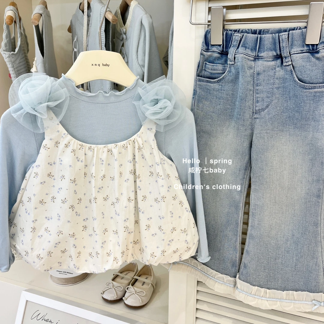 咸柠七女童套装春秋新款洋气女宝宝可爱碎花吊带两件休闲裤韩版