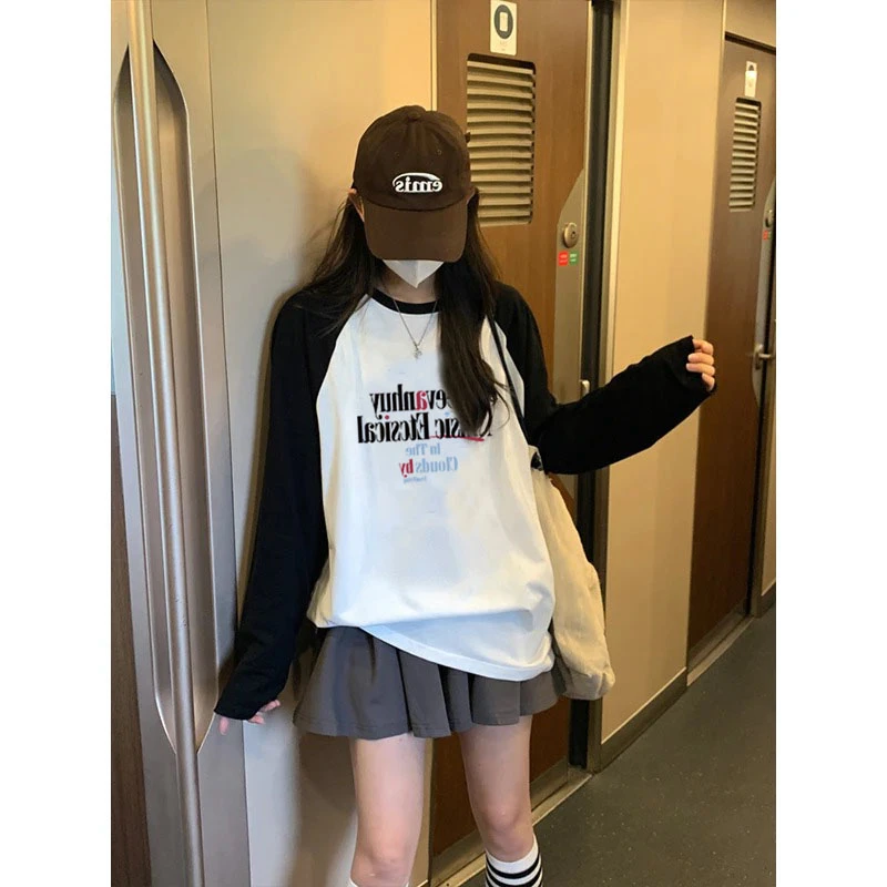 特大码300斤纯棉插肩袖长袖t恤女春秋季圆领中长款宽松打底衫上衣
