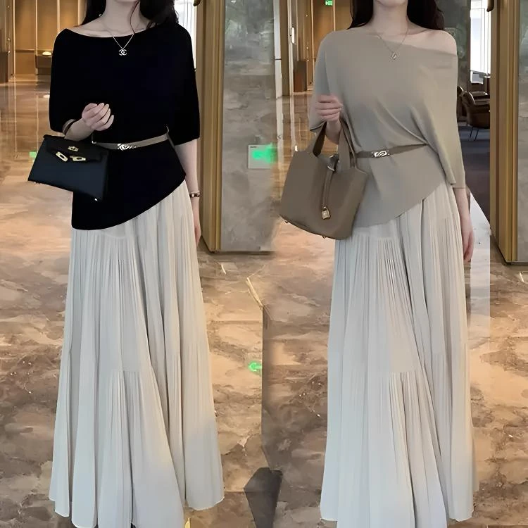 2025夏季新款时髦时尚套装裙女法式不规则斜肩上衣半身裙两件套裙