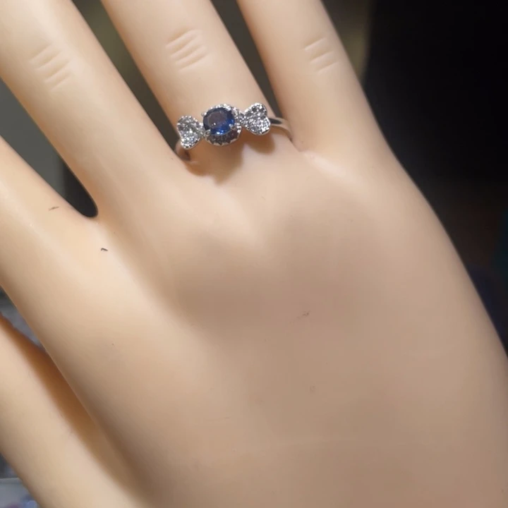 蓝宝石戒指银S925镶嵌缅甸天然抹谷无烧蓝宝石