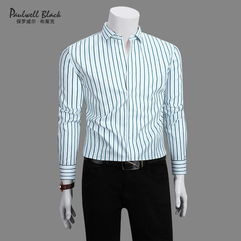 保罗条纹衬衫男款长袖商务男装免烫抗皱高档休闲男士衬衣2025新款