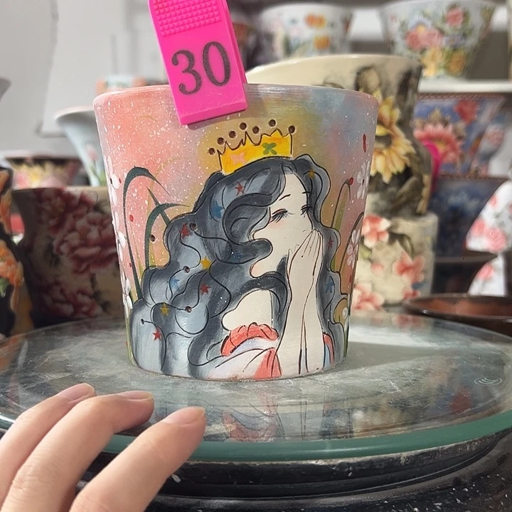 A***g景德镇幸运花盆手绘韩式花盆