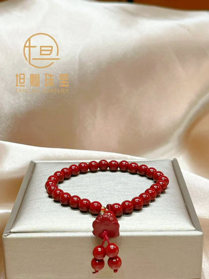 天然含辰砂工艺品单圈辰砂加精美莲花配件款手串1113