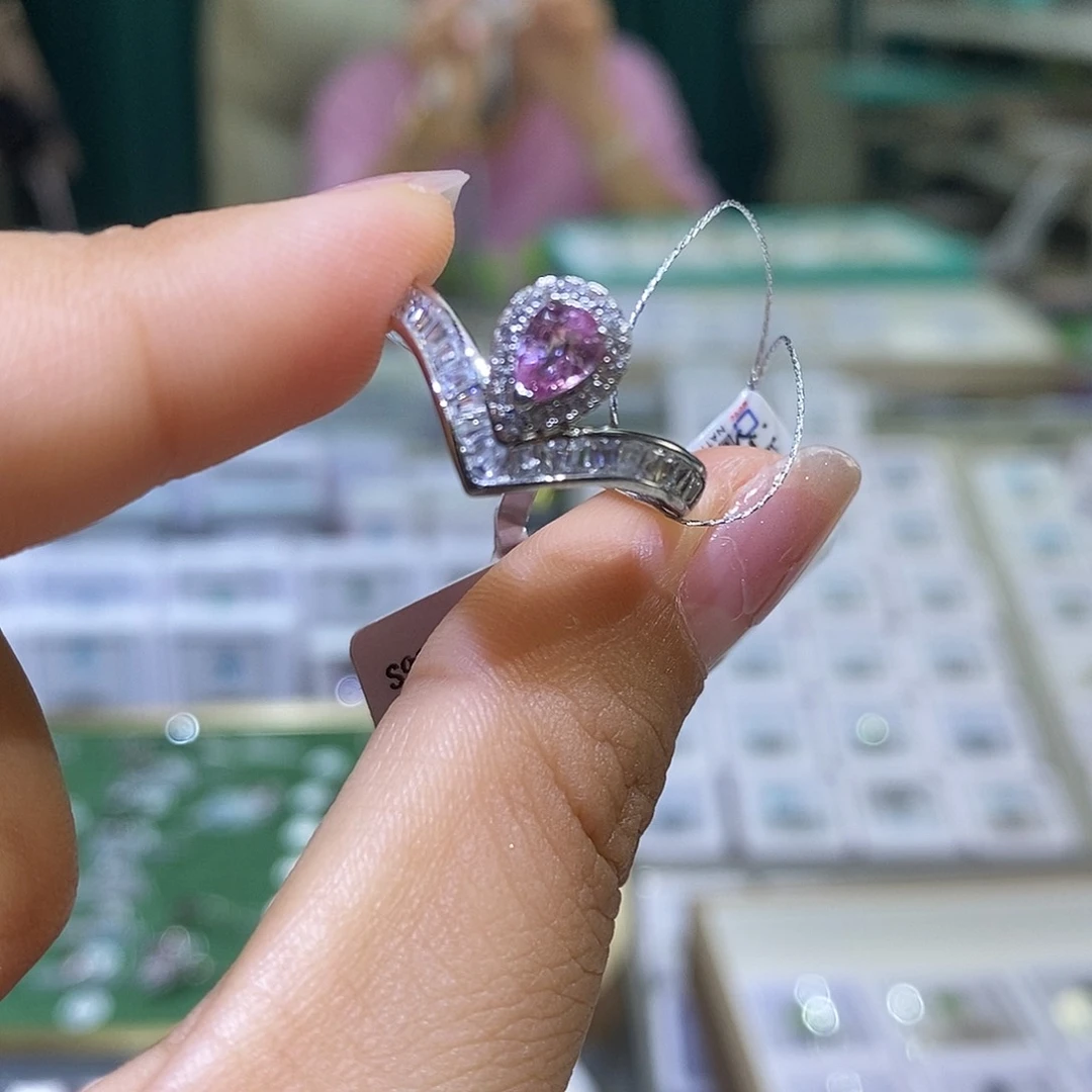 彩色蓝宝石戒指银S925镶嵌天然彩蓝宝