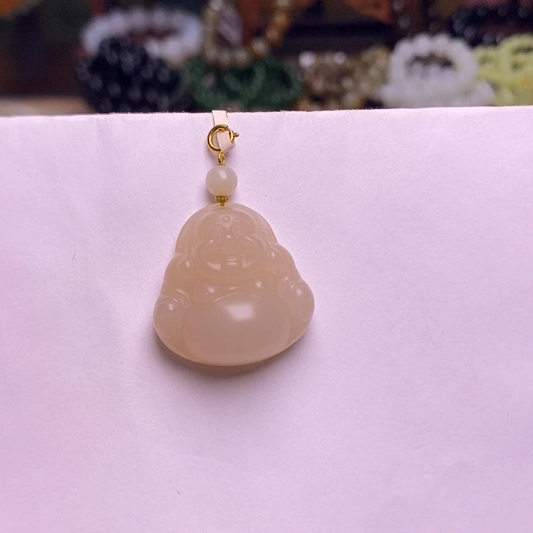 和田玉未镶嵌颈饰藕粉红粉佛公老矿料