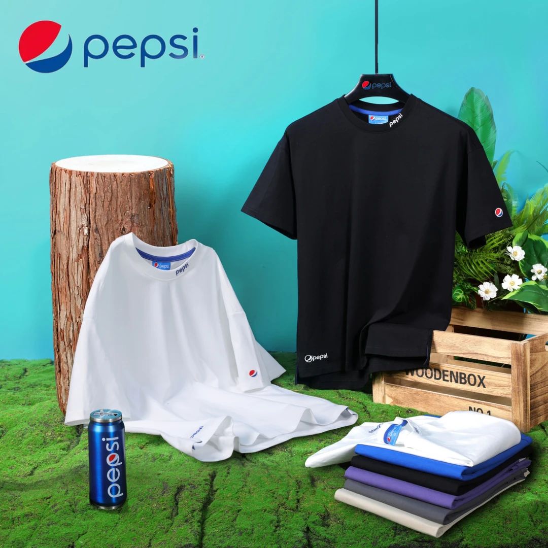 Pepsi百事凉感夏季宽松T恤简约潮牌刺绣百搭潮流针织短袖男女情侣