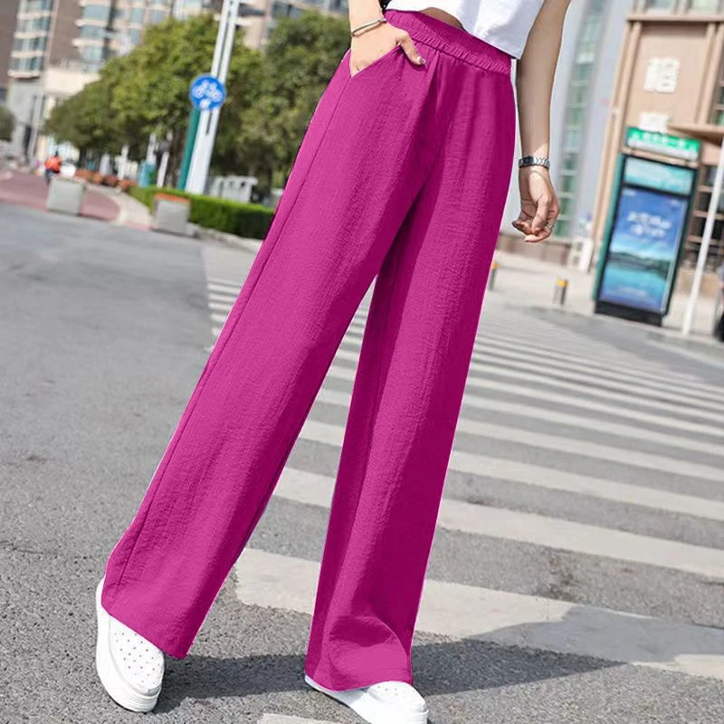 【品牌撤柜】高档棉麻阔腿裤垂感宽松显瘦松紧腰遮肚小个子妈妈裤子