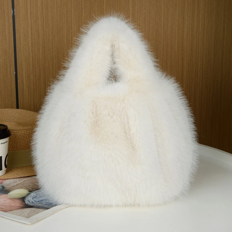 新款毛毛包仿狐狸毛绒褶皱女包大容量手提包菜篮子毛绒手拎包