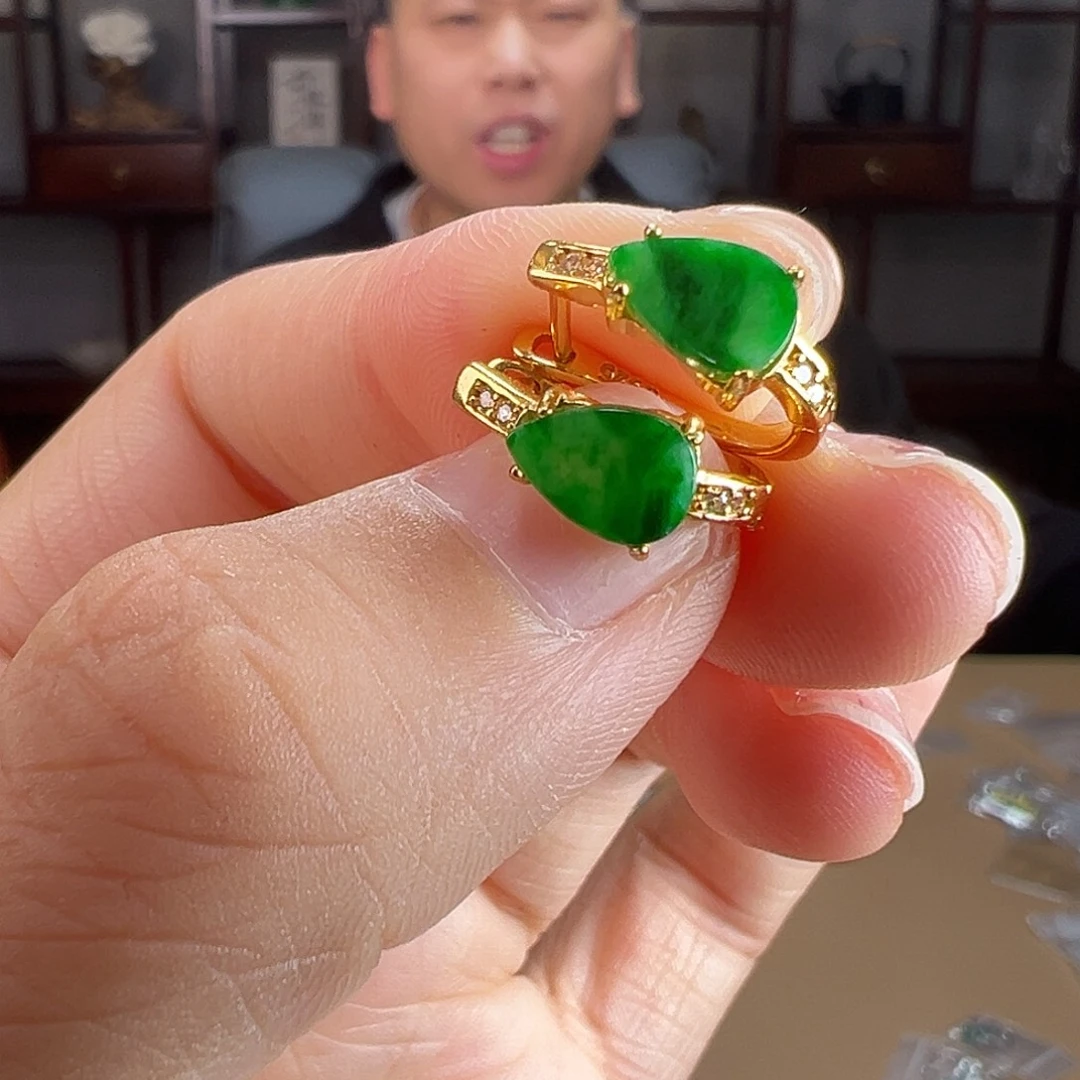 翡翠银S925镶嵌耳饰耳环55