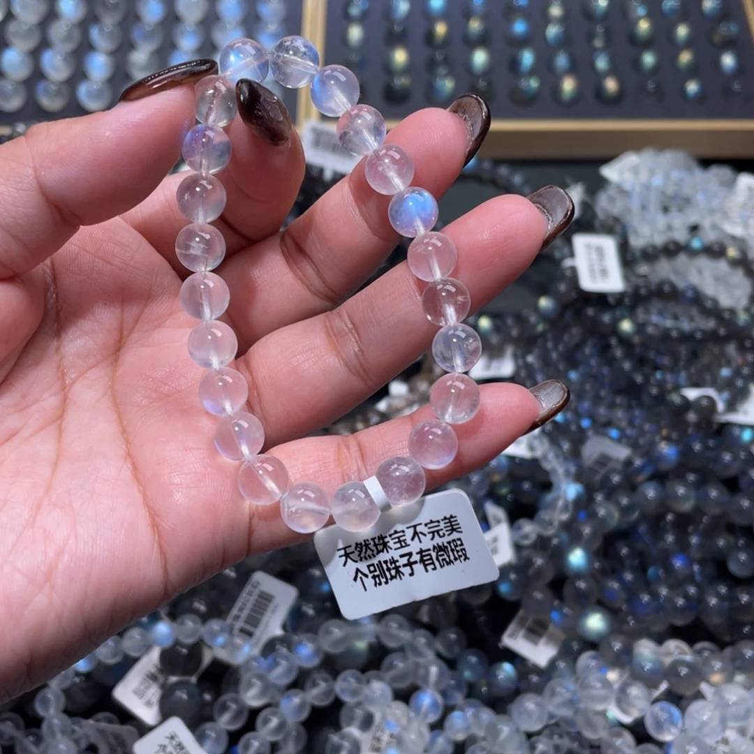 月光石手链未镶嵌也*蓝月光手链8mm