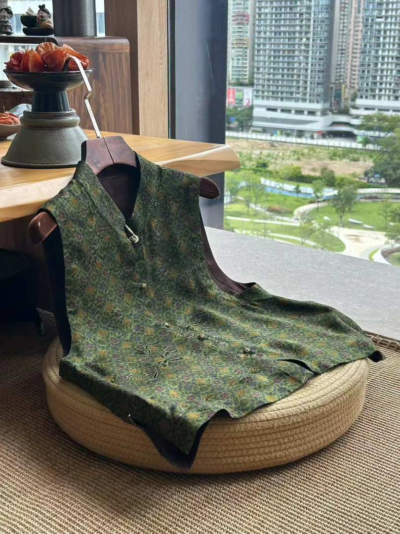 聆夏质造【一蔓青云】新中式独特初夏超好看绿色中国风印花马甲