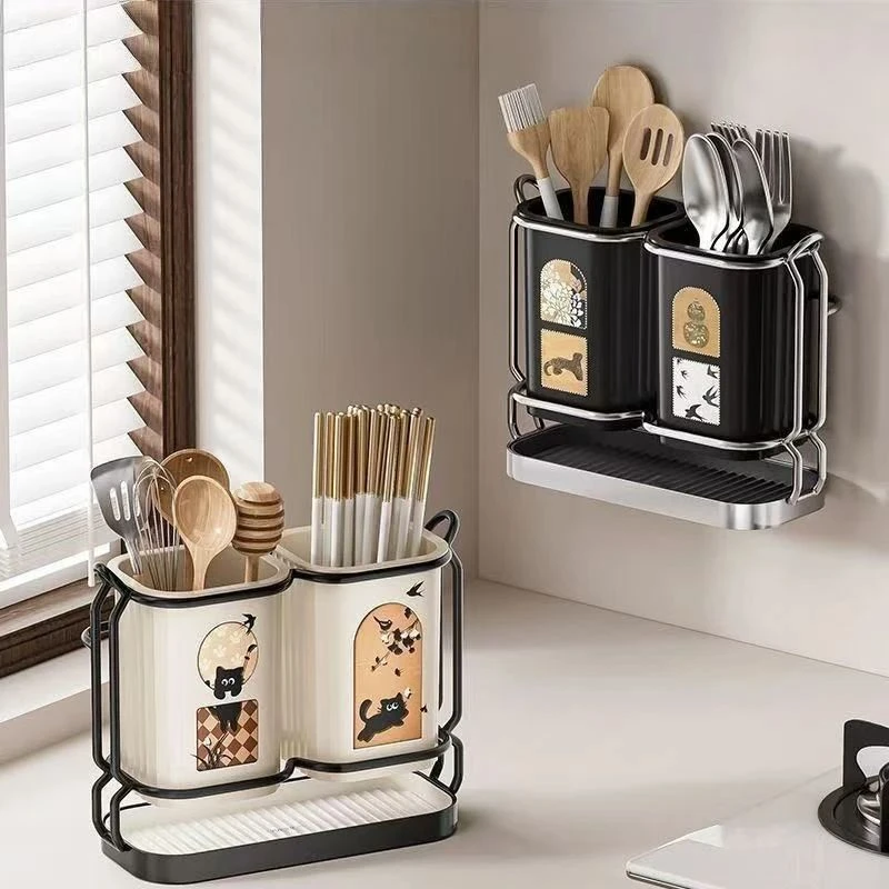 免打孔家用壁挂刀架筷子架厨房台面沥水防霉筷子筒壁挂式置物架