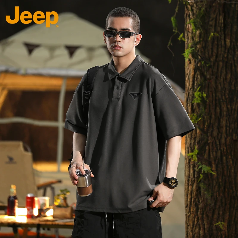 JEEP/吉普运动短袖POLO衫男夏季35-40岁高级感大码翻领5分袖T恤衫