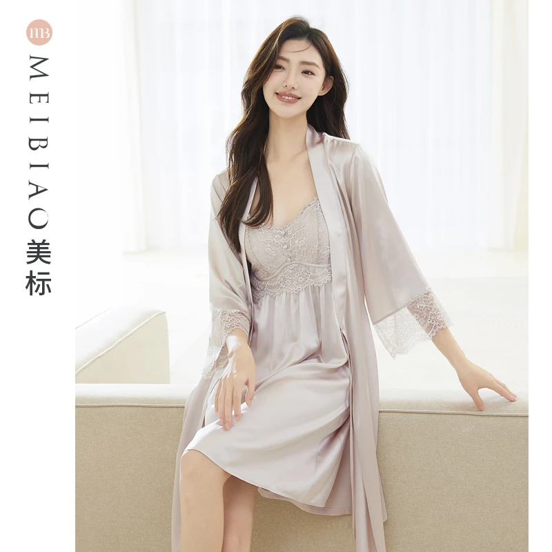 美标100%桑蚕丝女士蕾丝吊带家居服真丝睡衣 100153 100155