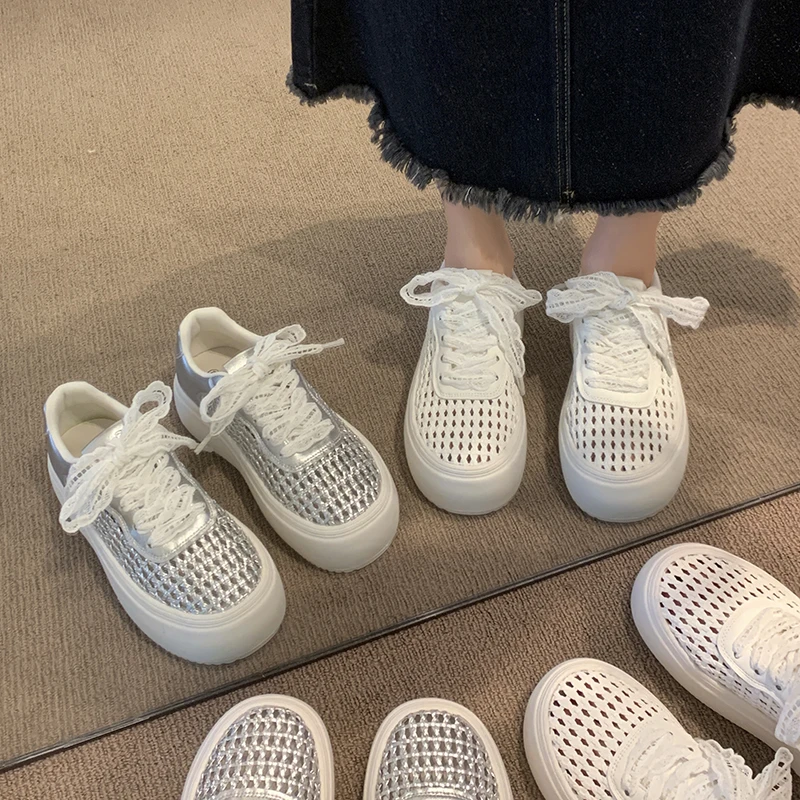 贾不假小白鞋女款2025新款夏季流行百搭小个子厚底透气轻便休闲鞋