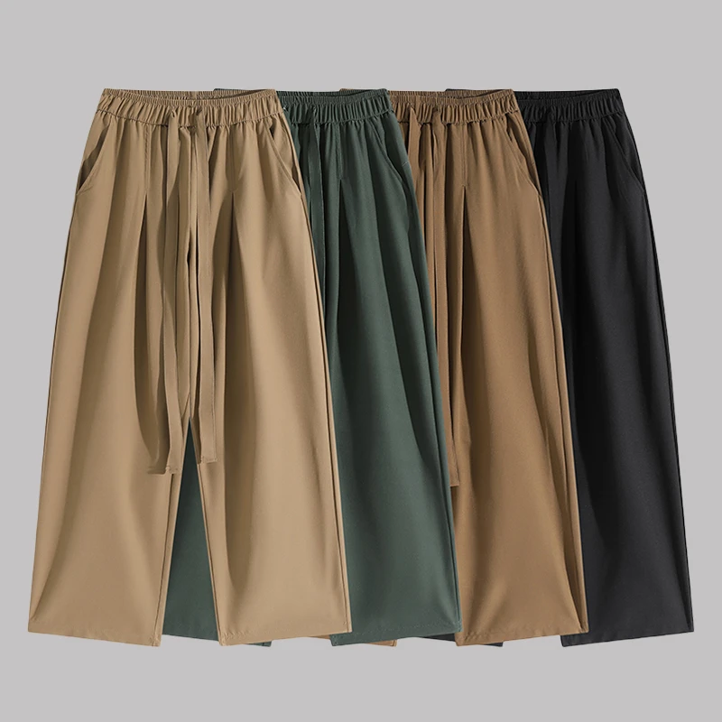 慵懒风山本裤子男款夏季冰丝薄款美式潮流垂感宽松直筒休闲长裤男