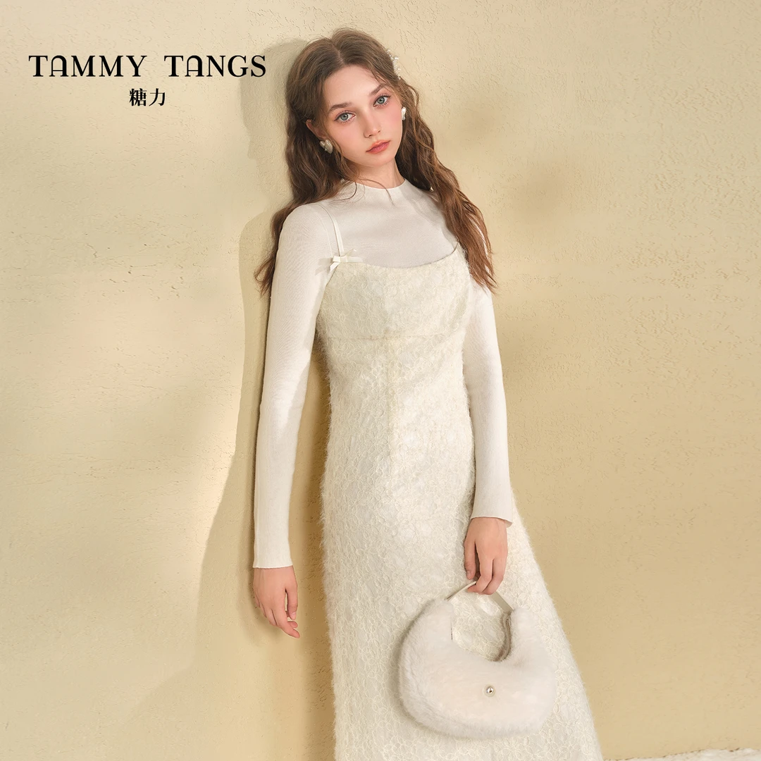 【若谷专属】糖力羽毛纱吊带连衣裙TWRDQ47613