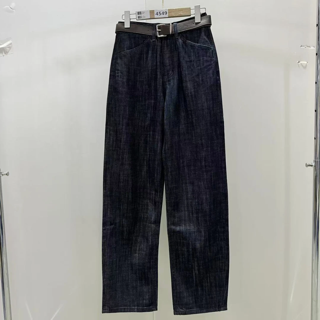 4549号#1266#简约气质百搭后皮标显瘦直筒阔腿牛仔裤（配皮带）