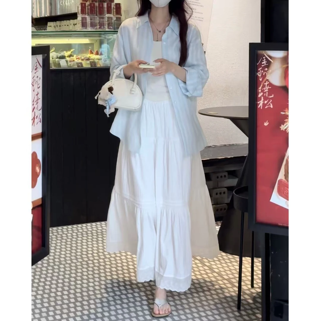 韩系甜美下摆蕾丝拼接半身裙31088 松紧腰 裙长88