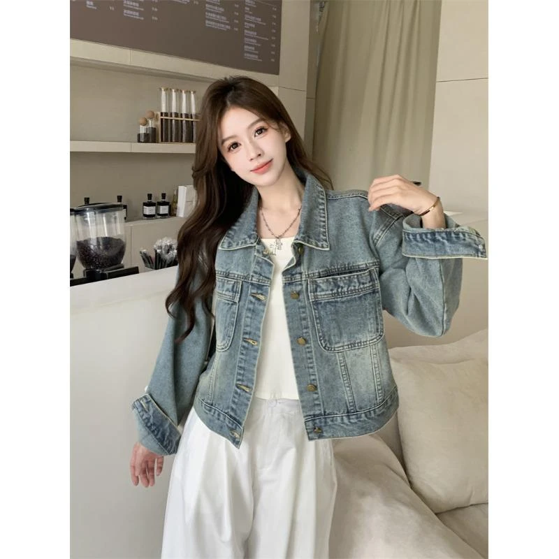 法芬图秋季高级感短款牛仔外套女新款百搭洋气设计感小众夹克上衣