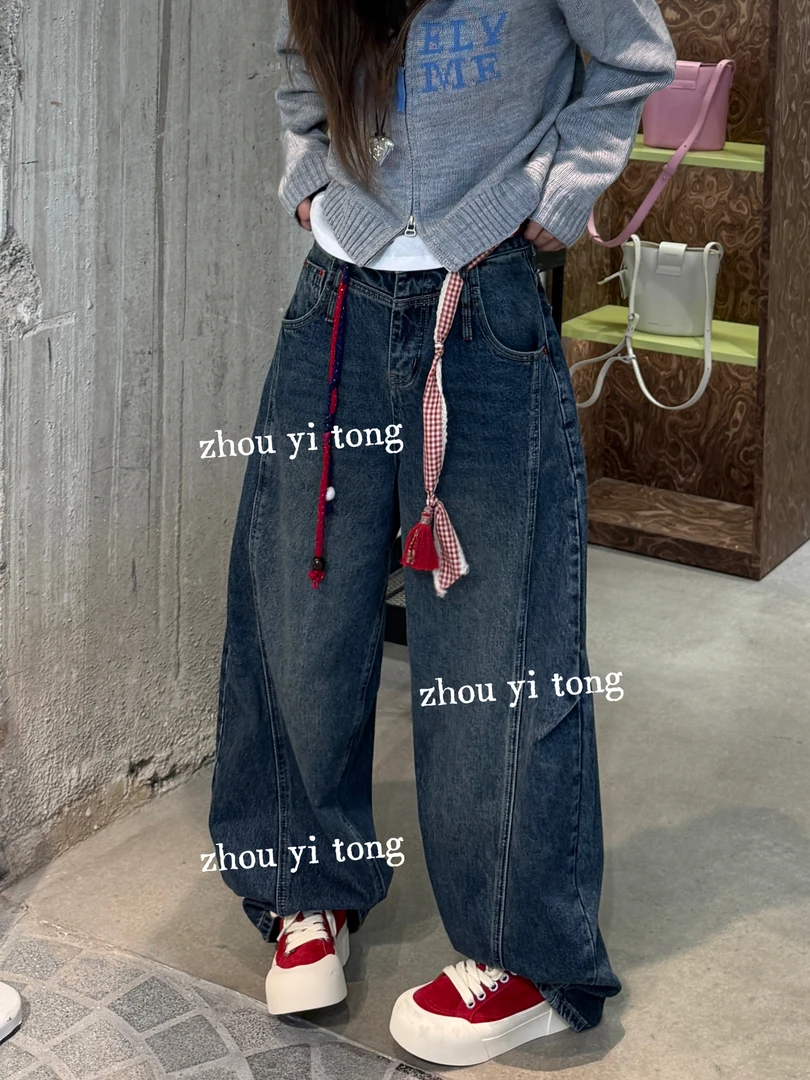 【腿精弯刀裤】小众设计复古做旧水洗腿精弯刀裤 ZYT6151