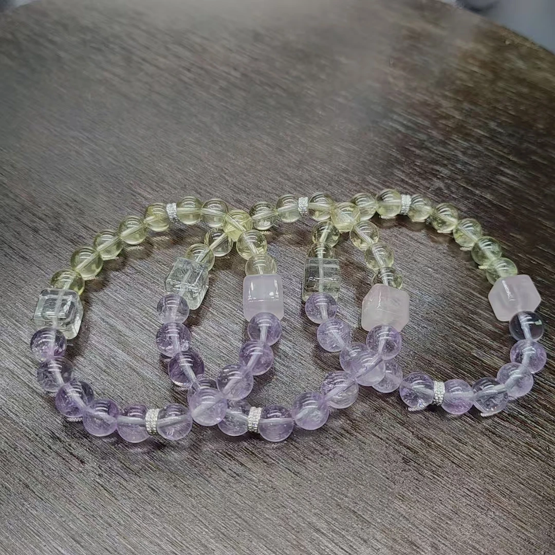 硕夏天然紫水晶8-9mm+黄水晶设计款手链多样性发其一SX0669