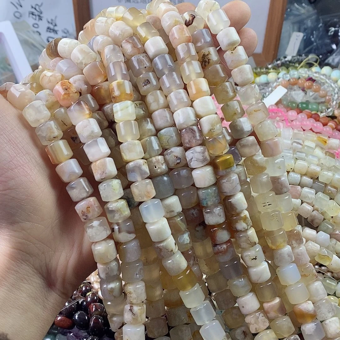 玛瑙/玉髓珠宝半成品未镶嵌一条天然10mm樱花车轮珠微瑕