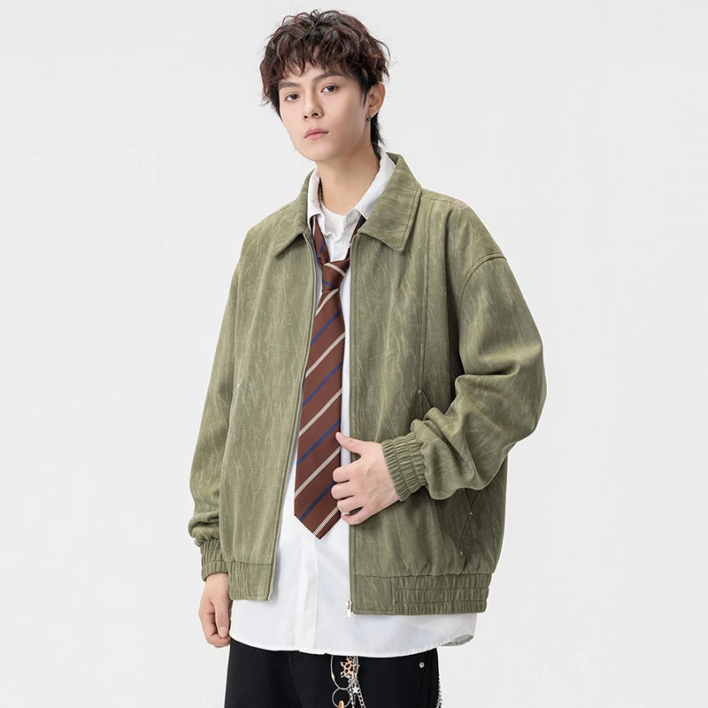 GOONJDKE男士美式翻领大码夹克胖男生春秋加肥加大休闲潮流外套男