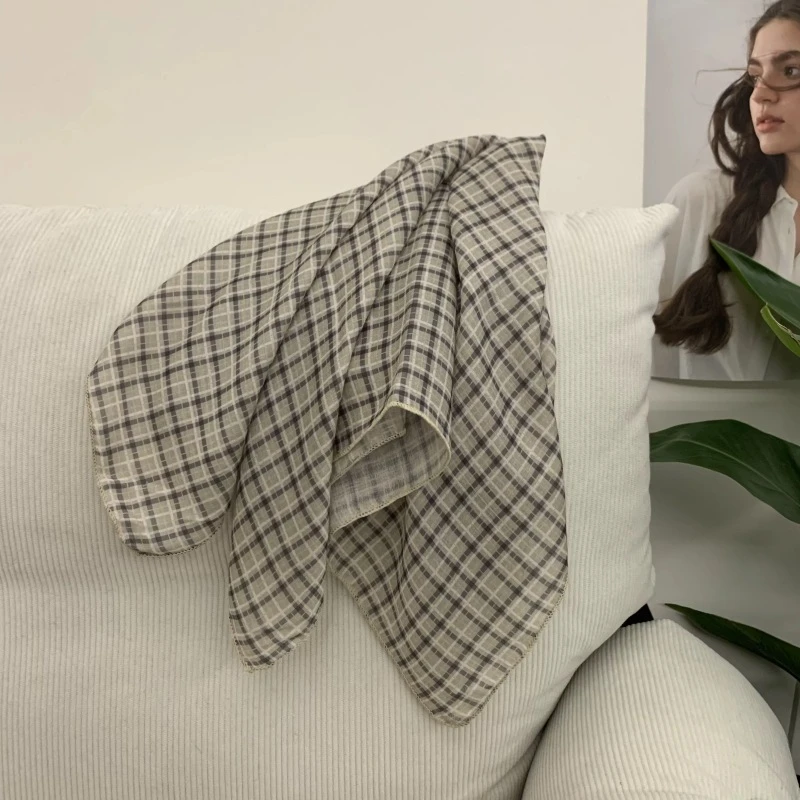 【驼白格子】57*57方巾小方巾高级气质时髦穿搭必备