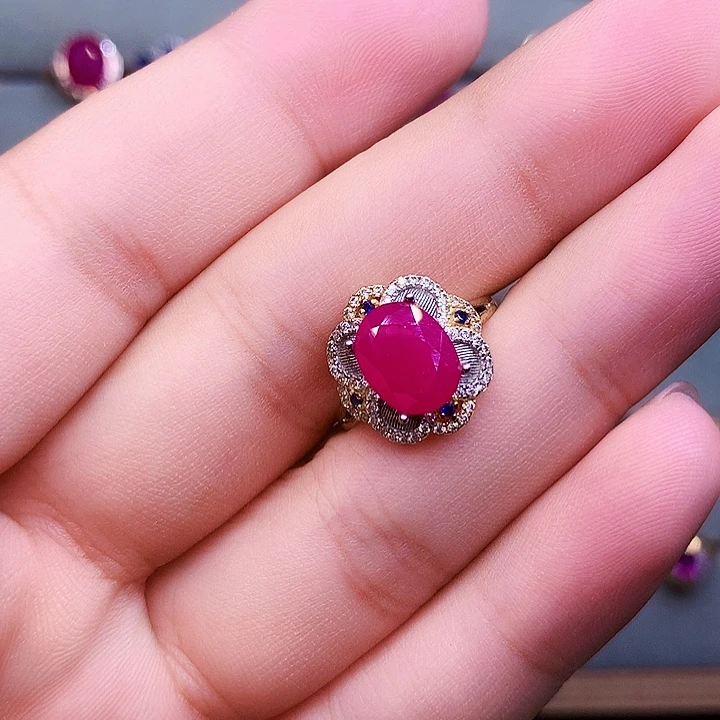 银S925镶嵌戒指红宝石