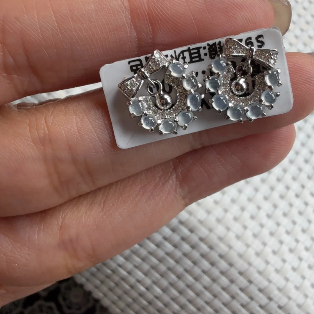 翡翠银S925镶嵌戒指耳钉