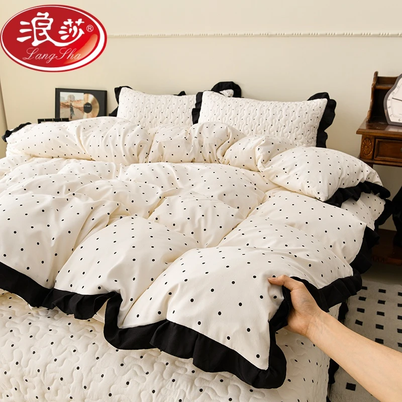 ins公主法式花边被套蝴蝶四件套床单宿舍可机洗三件套可拆卸