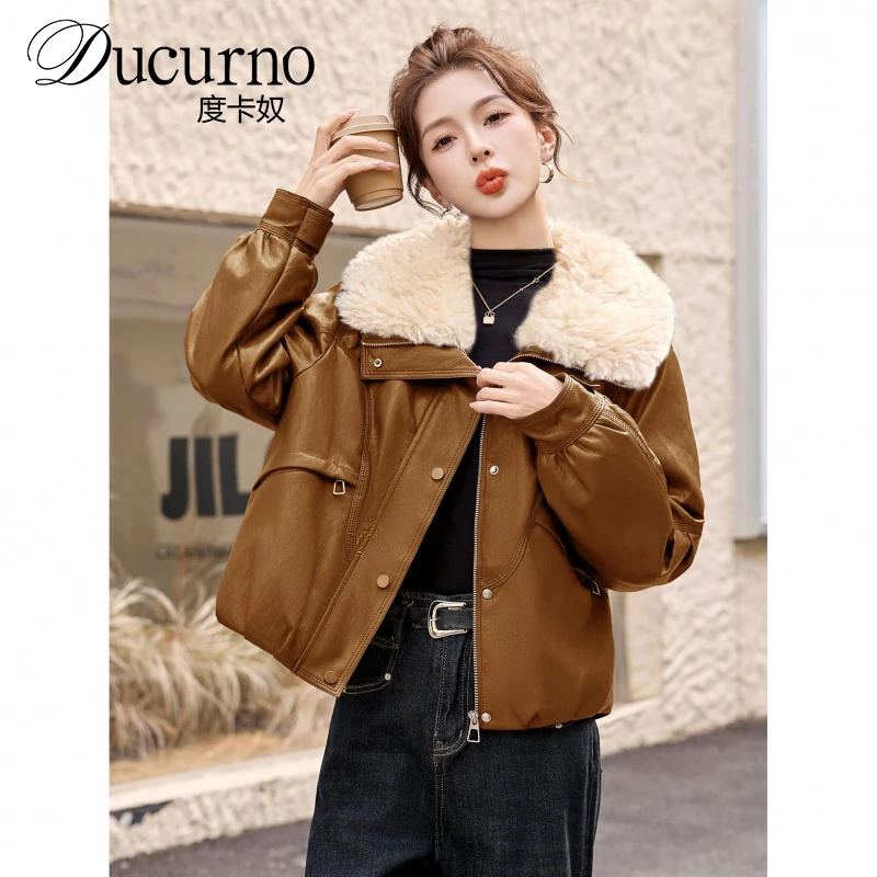 大毛领皮衣外套女短款2025冬季新款宽松保暖显瘦衣加厚时尚皮夹克