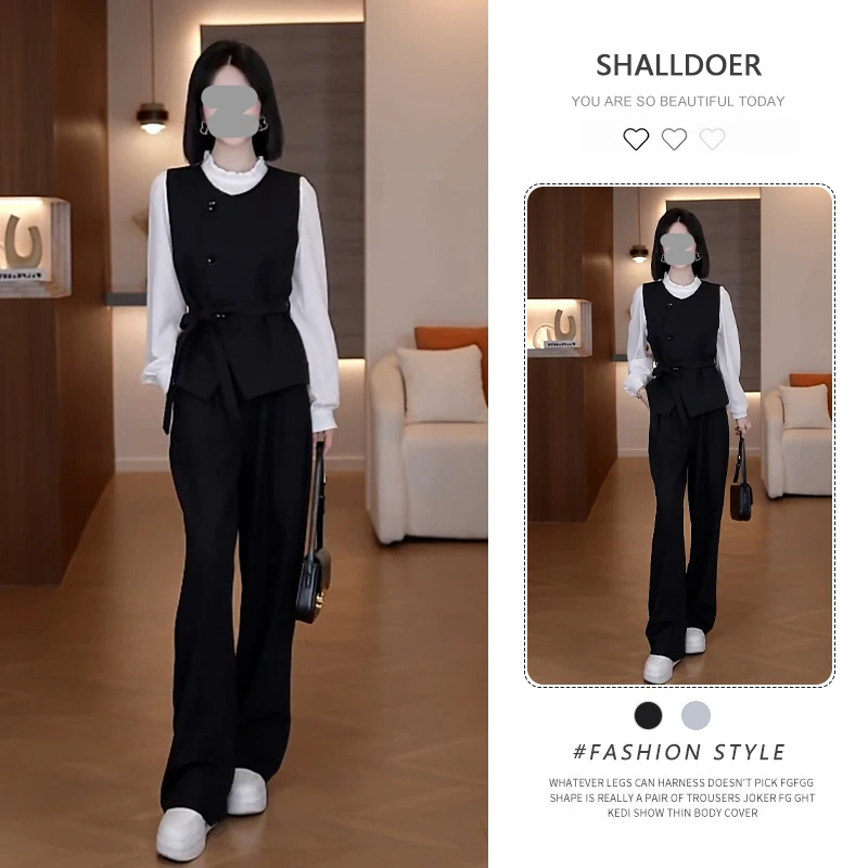 2025秋季新款纯色上衣+洋气裤子+马甲三件套女高级感时尚套装潮