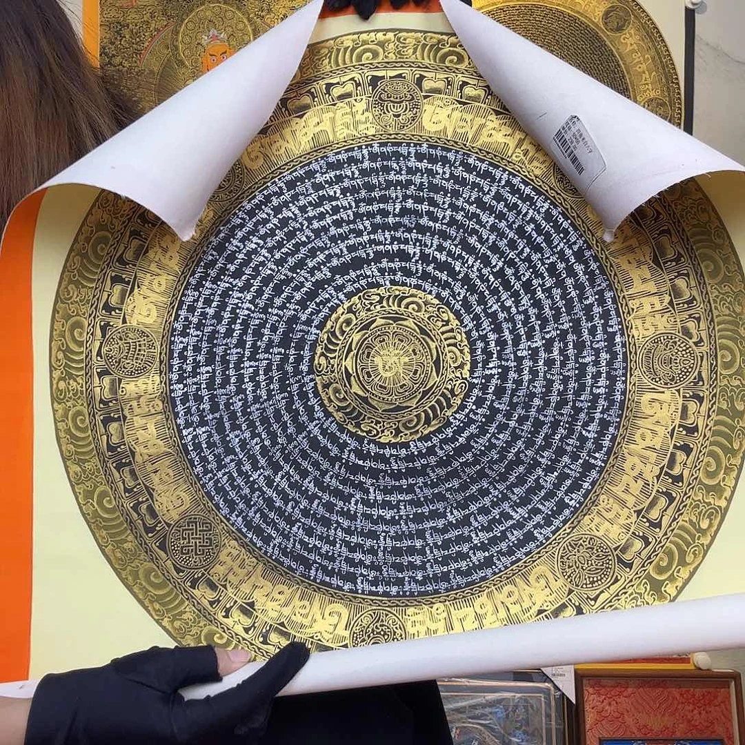 卷轴画纯手绘唐卡六字真言50厘米左右