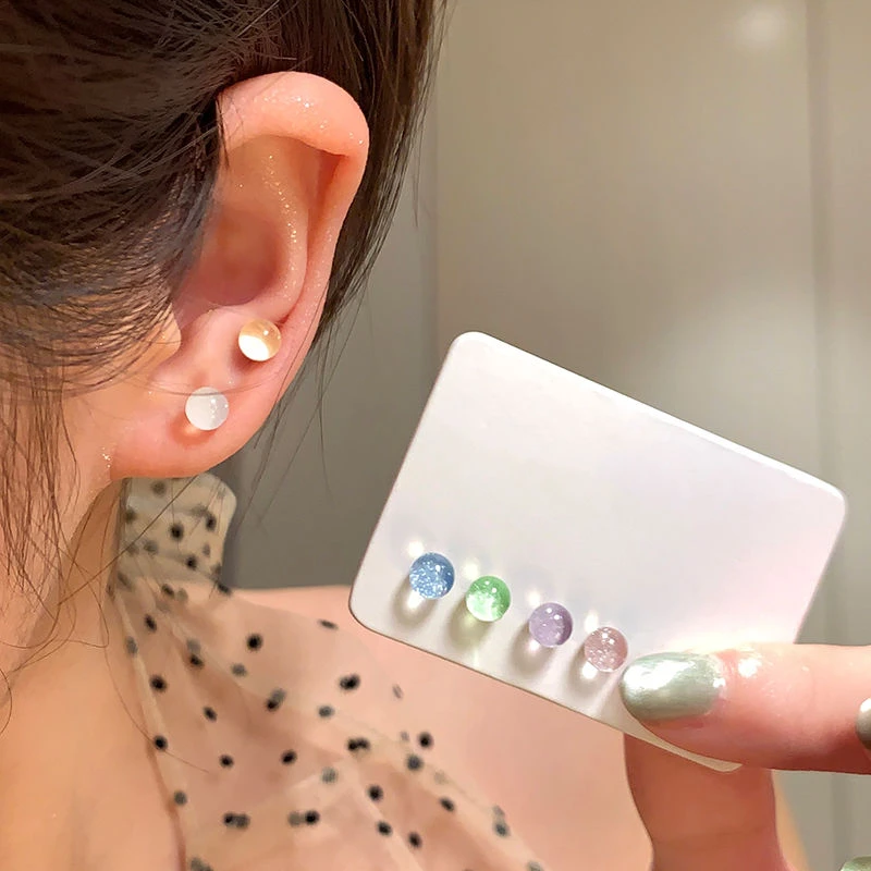 铜合金耳饰 清透感彩色豆豆耳钉六件套小巧简约耳饰2025新款耳环