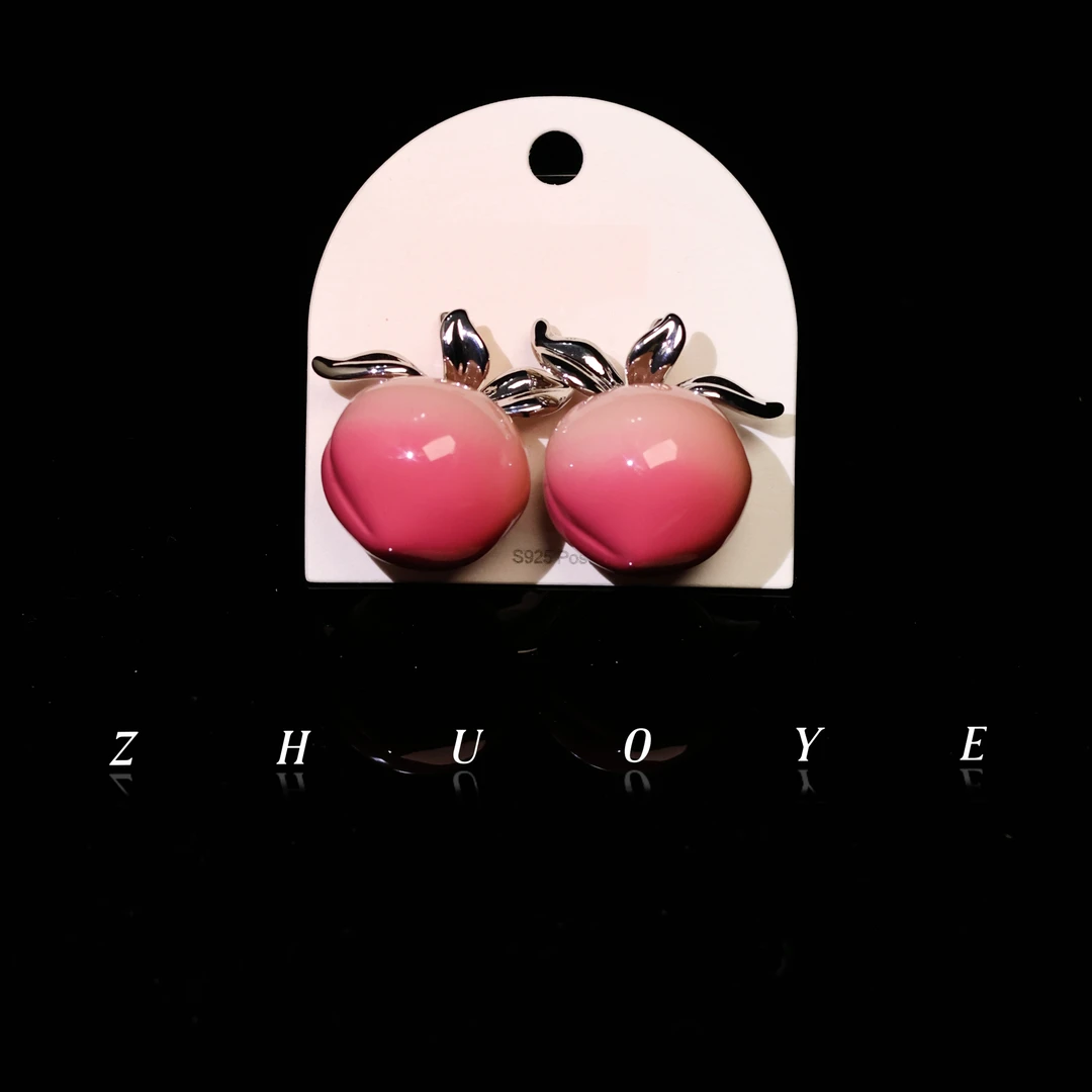 黄铜耳饰 灼晔·屁桃 可爱夸张桃子耳钉 减龄时尚小众甜美高级