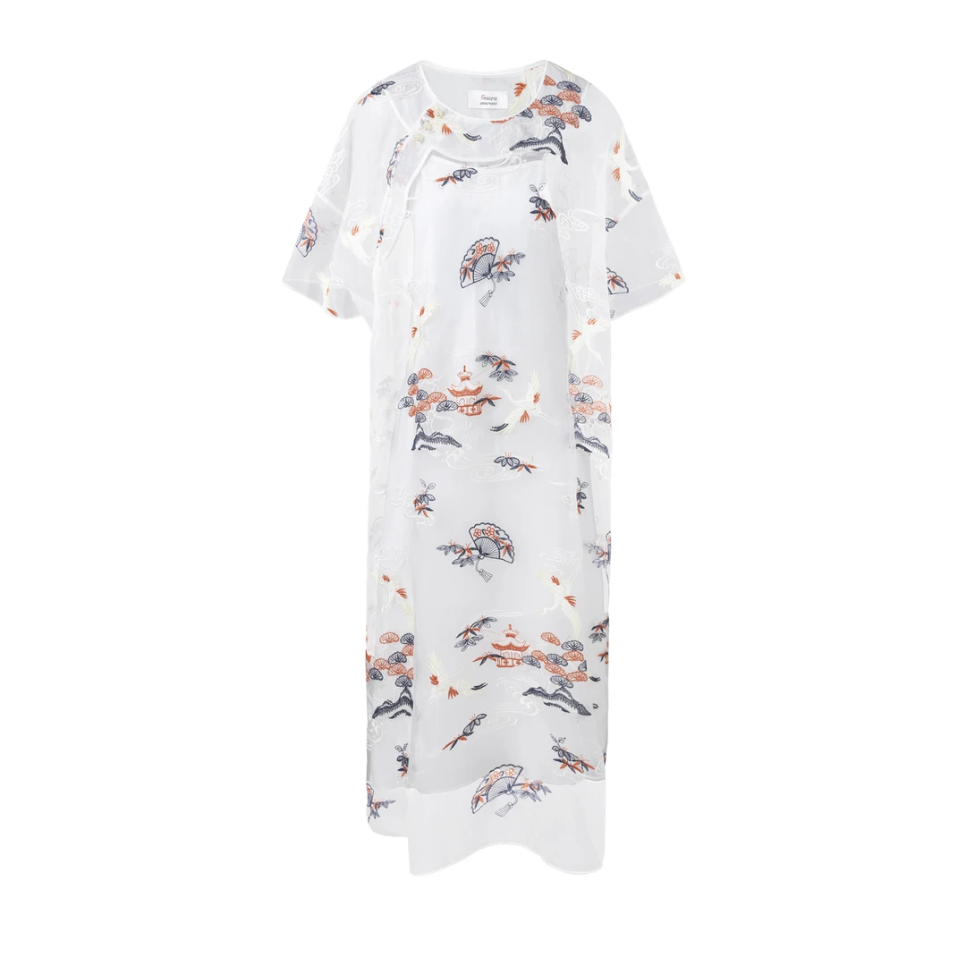 【坤姨专属】“鹤影流纱”优雅 流动感 欧根纱 长款连衣裙AK25YX626L