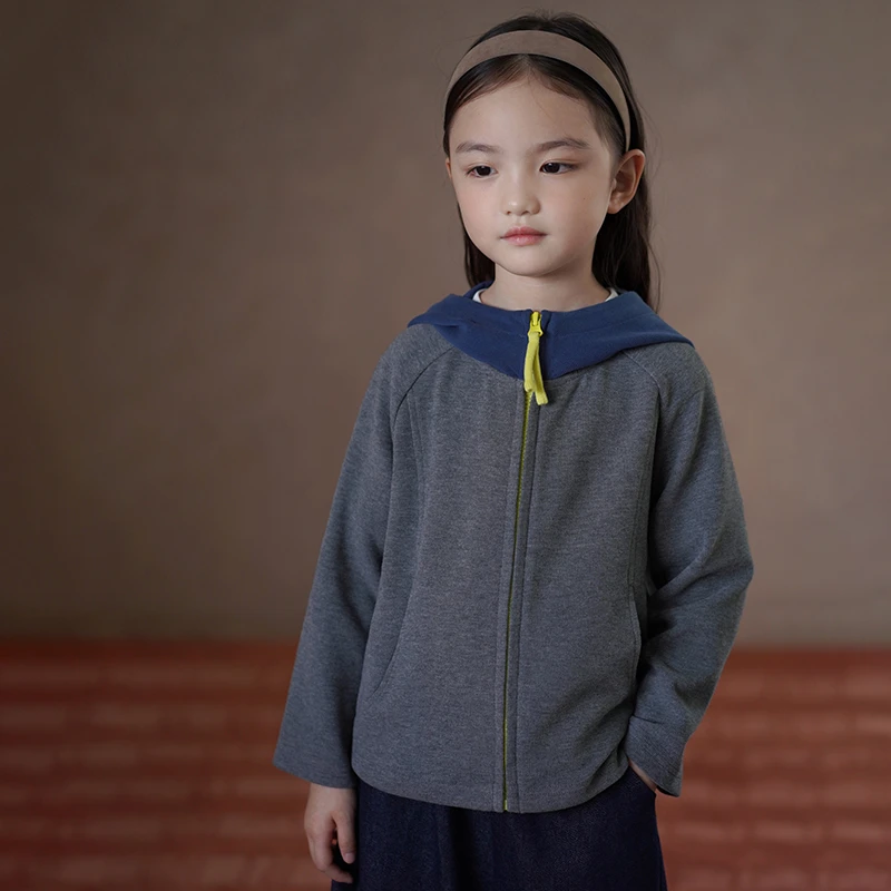 哈齿童装春秋儿童连帽外套撞色针织上衣男童女童运动卫衣休闲百搭