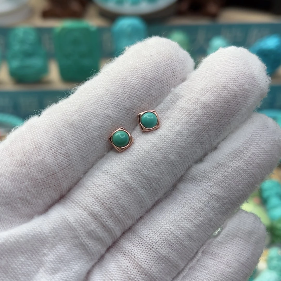 绿松石耳钉银S925镶嵌