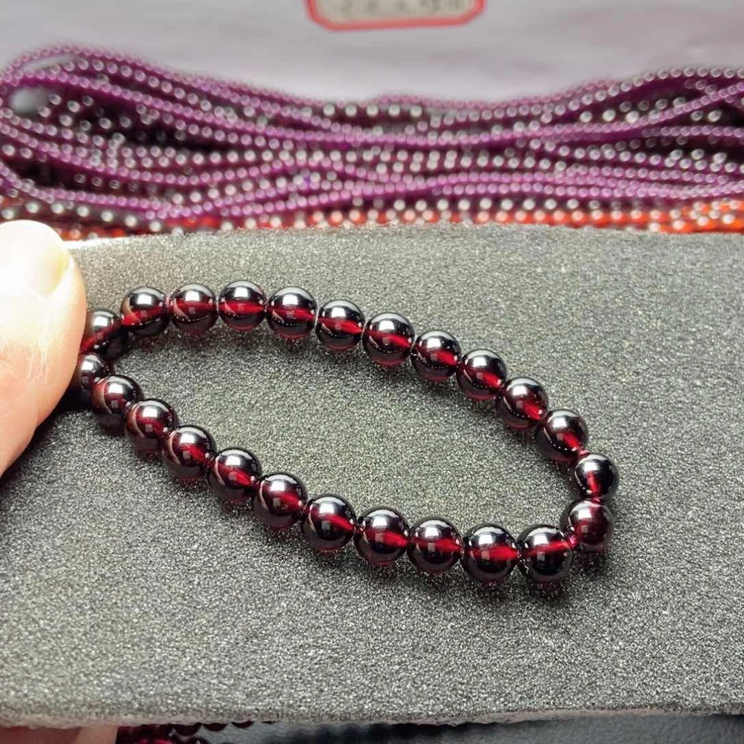 未镶嵌手链石榴石7酒红色