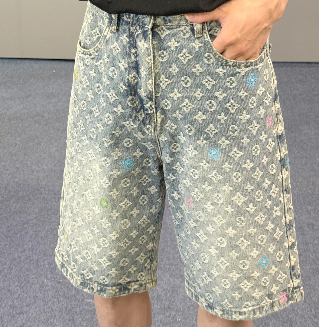 美式复古提花牛仔短裤男夏季设计感小众水洗五分裤高街痞帅牛仔裤