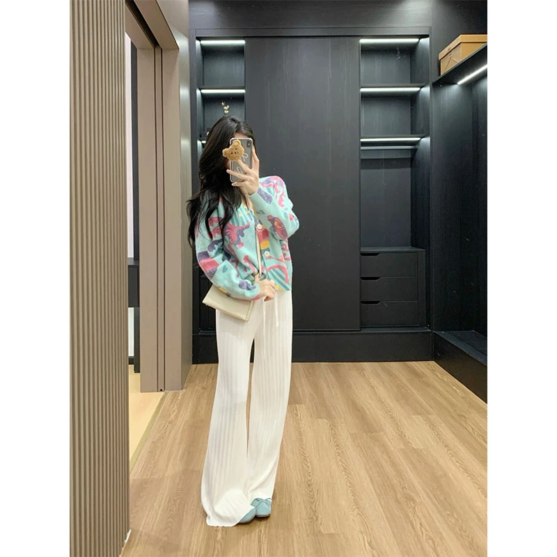 2025秋季时尚小众简约风修身显瘦百搭上衣休闲简约阔腿长裤套装女