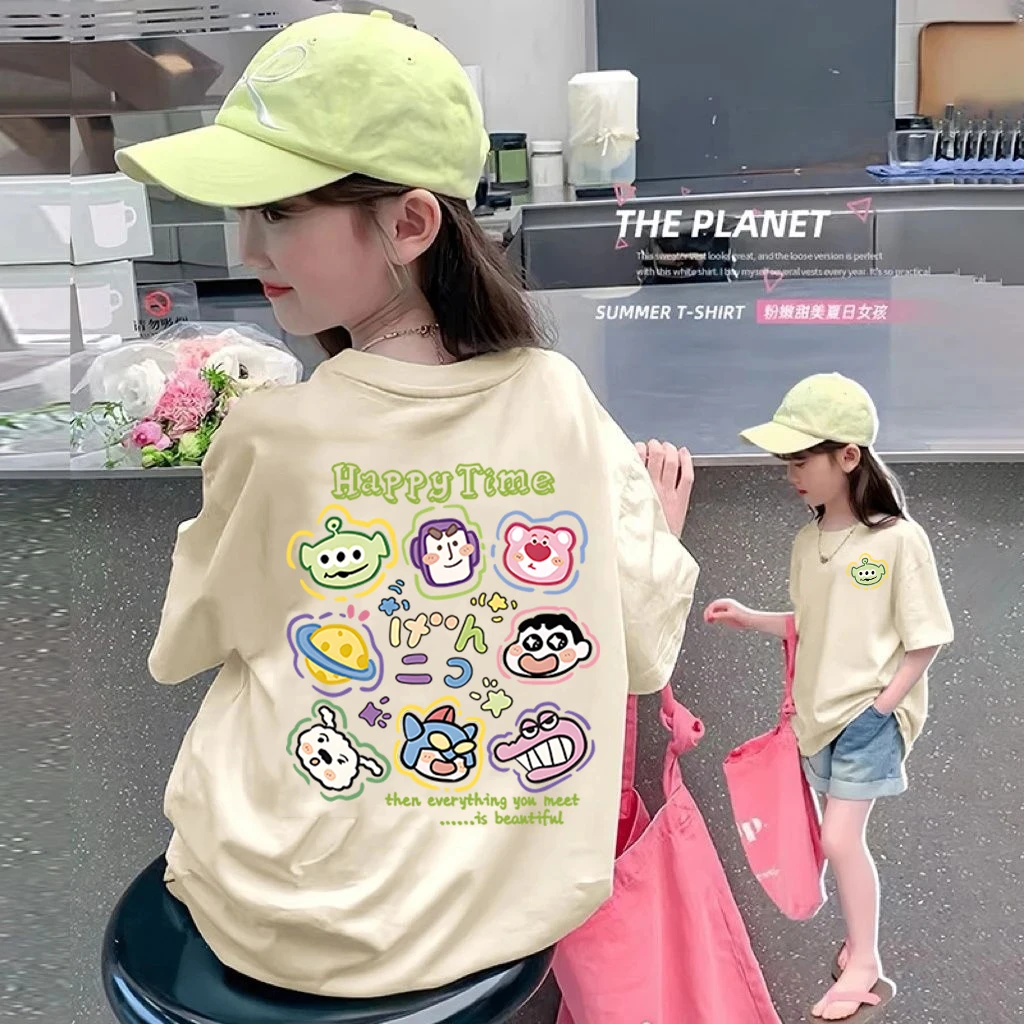 女童纯棉短袖夏装2025新款韩版洋气女孩薄款t恤夏季中大童上衣潮