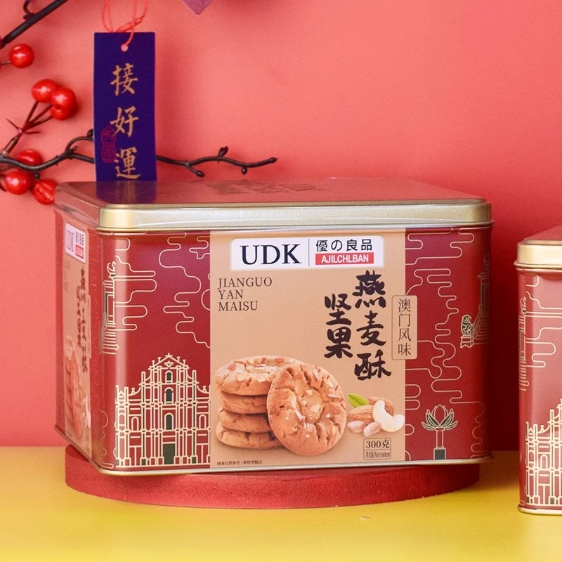 UDK优之良品坚果燕麦酥300g过年送礼休闲饼干铁盒装
