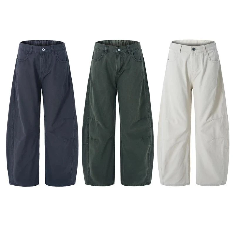 夏季美式复古工装裤男女洗褪baggy阔腿宽松直筒弯刀裤拖地长裤子