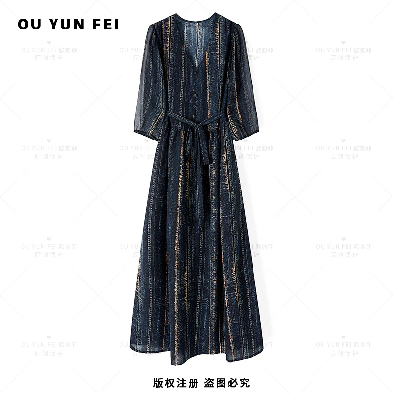 高级感连衣裙女新款气质显瘦穿搭时尚洋气印花长裙AY1375