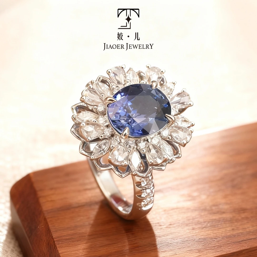 【姣儿珠宝】18K金2.93ct皇家蓝宝石钻石戒指两戴款AIGS大证
